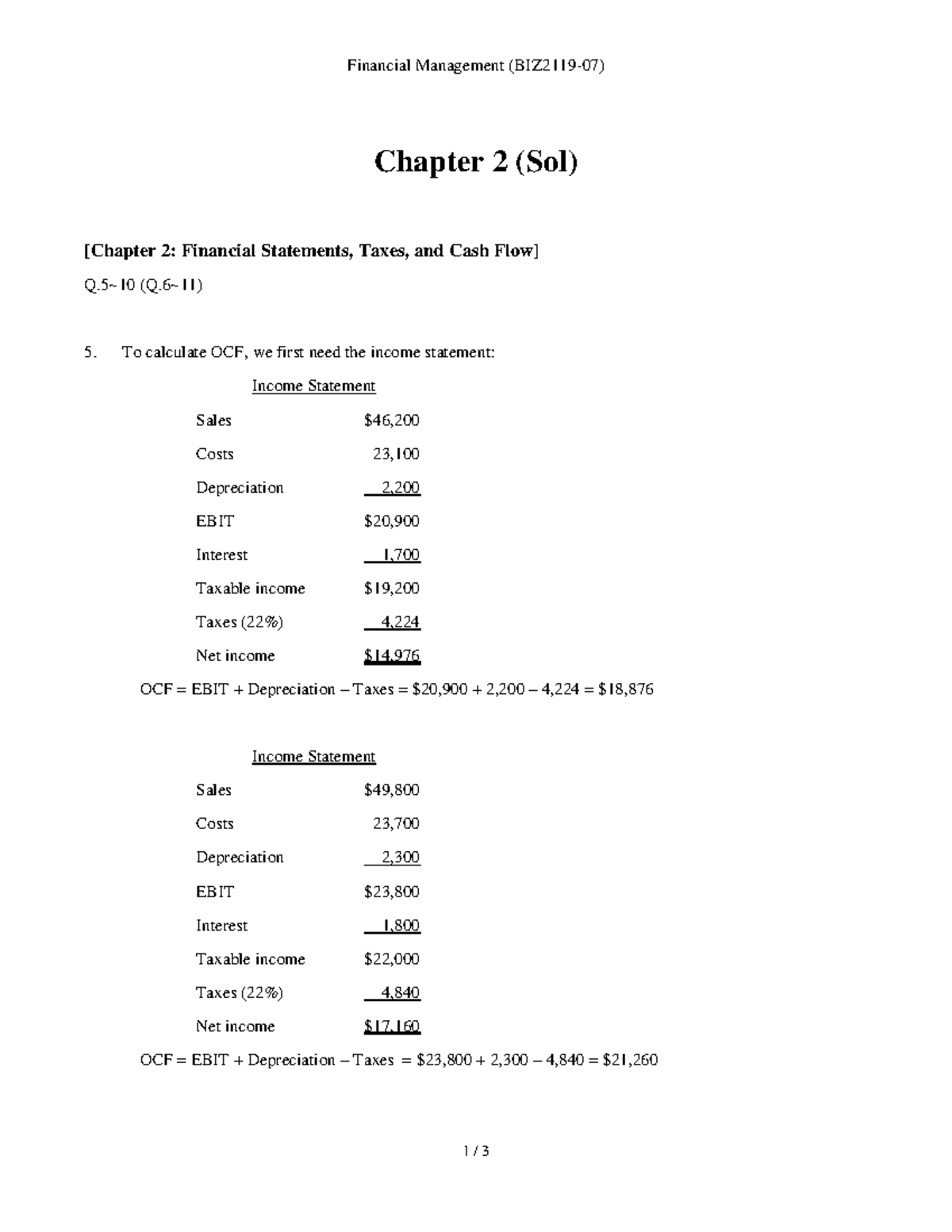 Ch2 Solutions - BIZ2119 Financial Statements & Cash Flow Answers - Studocu