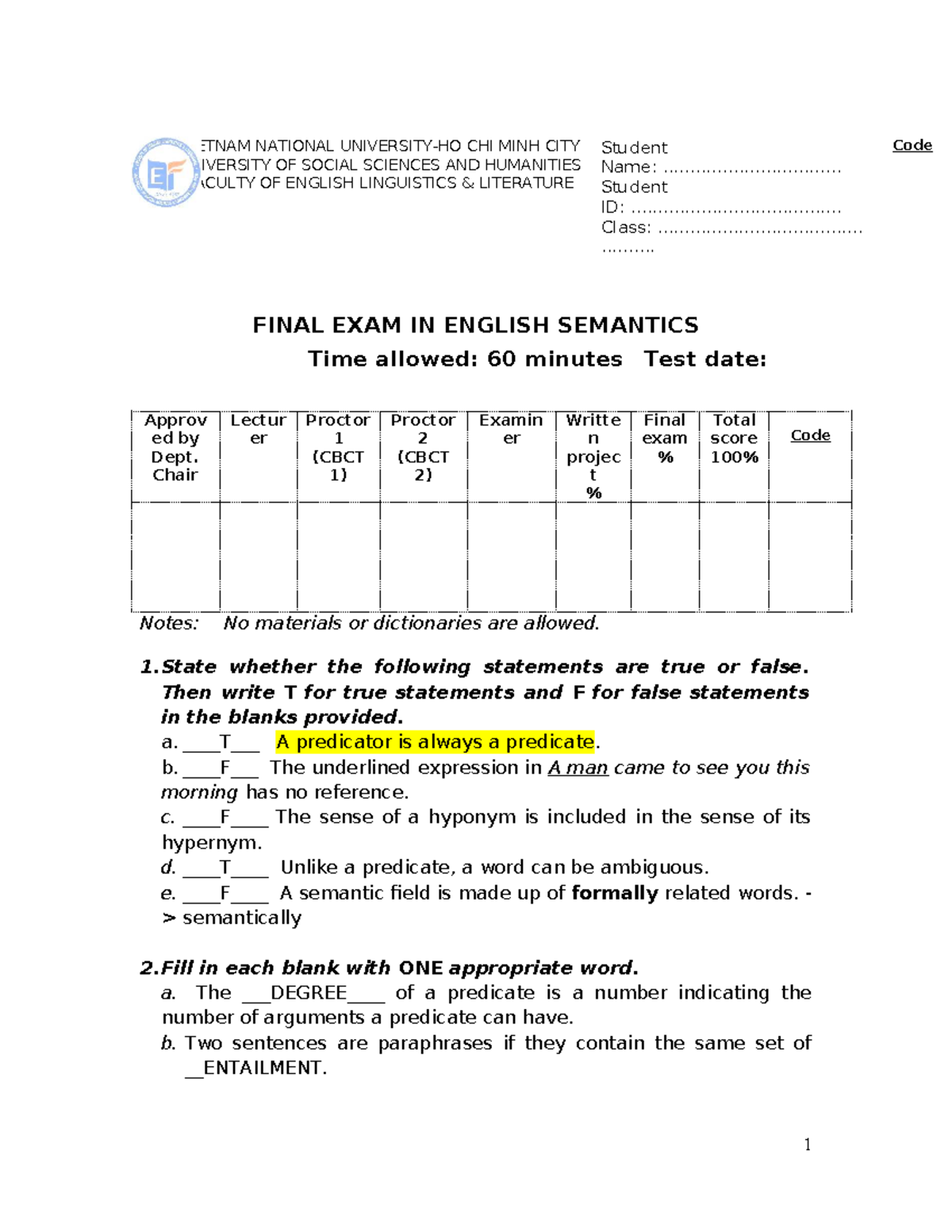 ENGLISH SEMANTICS FINAL EXAM (CBCT 1 & CBCT 2) - Studocu