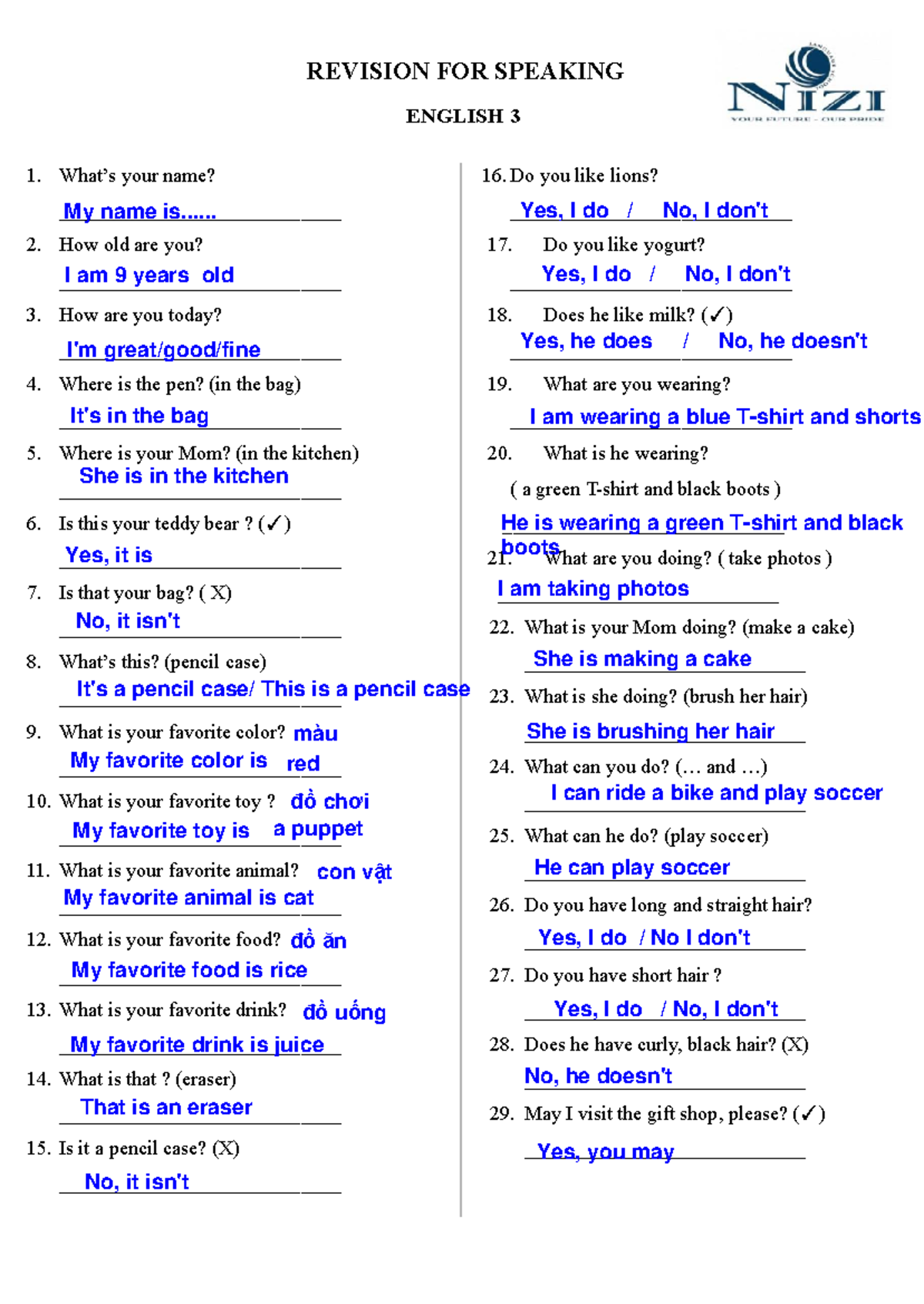 Revision for Speaking English 3: Sample Answers and Practice - Studocu
