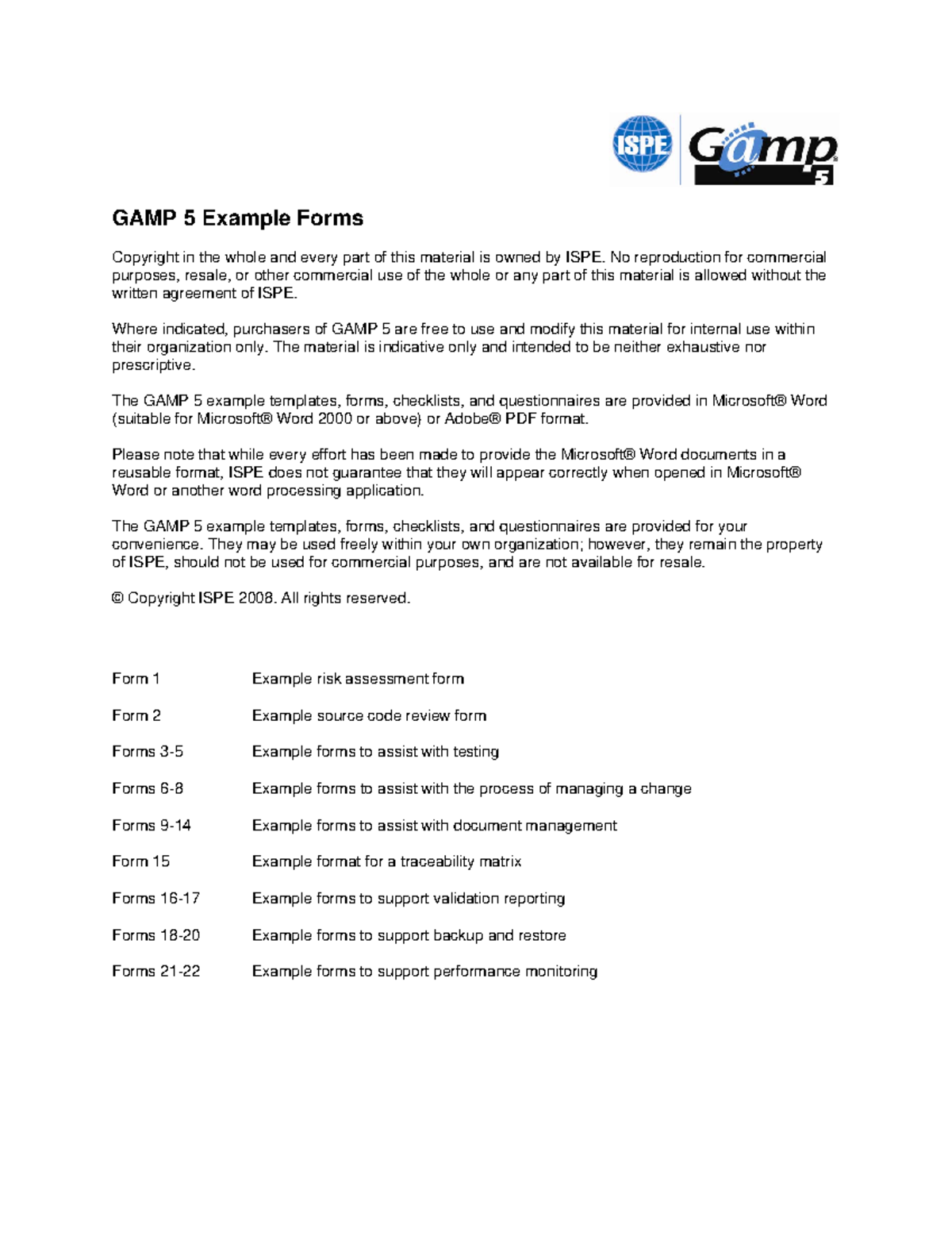 GAMP 5 Example Forms for System Validation Documentation - Studocu