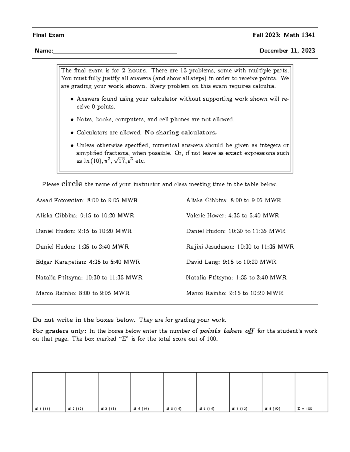 Math 1341 Final Exam Guidelines - Fall 2023 - Studocu