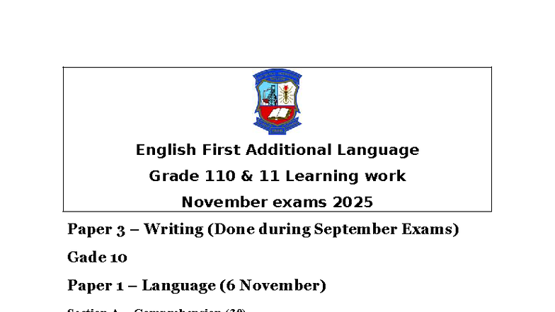 English First Additional Language Gr 10 & 11 Nov 2025 Exam Prep - Studocu