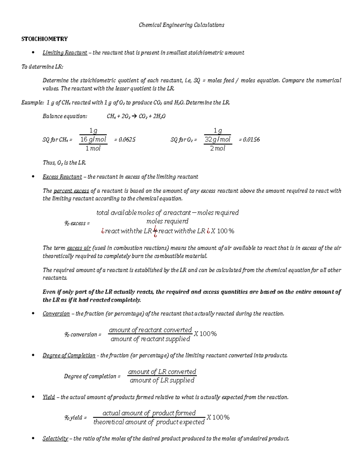 Chemical Engineering Calculations: Stoichiometry and Material Balances ...