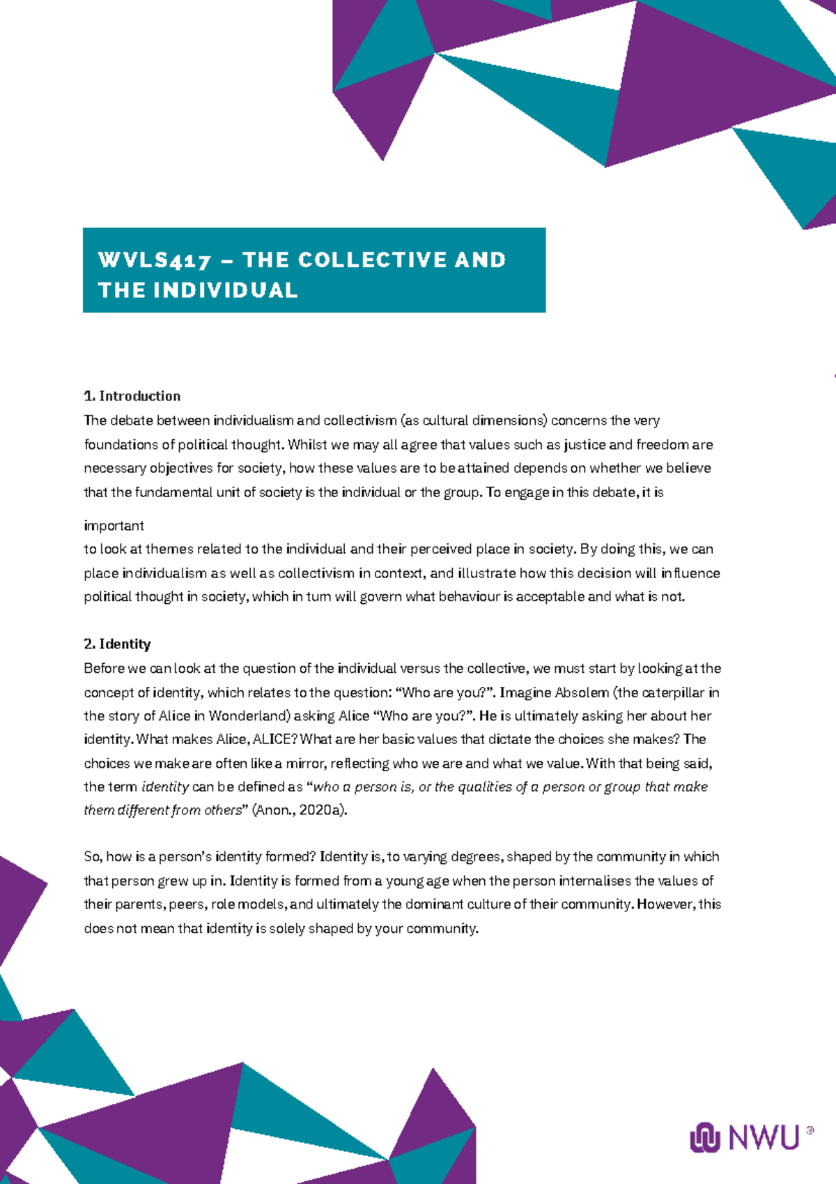 WVLS417 Final Exam: The Collective vs. The Individual in Society - Studocu
