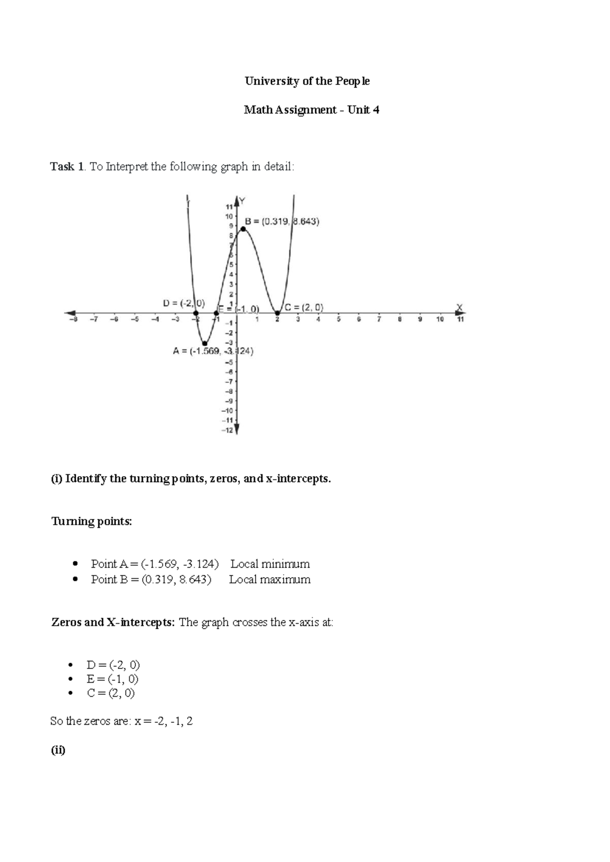 Math-1201: Unit 4 Assignment - Graph Analysis and Polynomial Functions ...