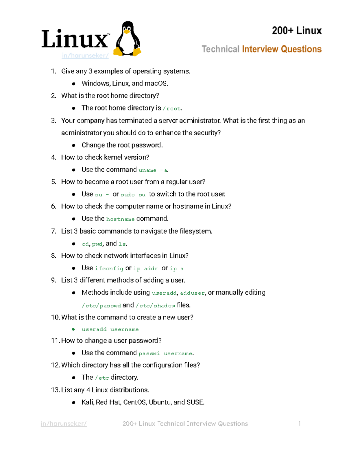 200+ Linux Technical Interview Questions - 1. Give any 3 examples of ...