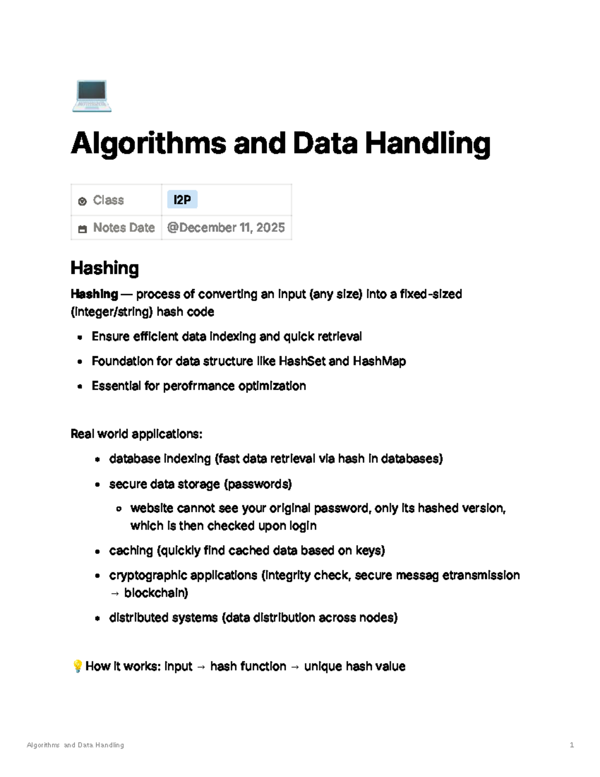 Algorithms and Data Handling I2P Notes: Hashing and Data Structures ...