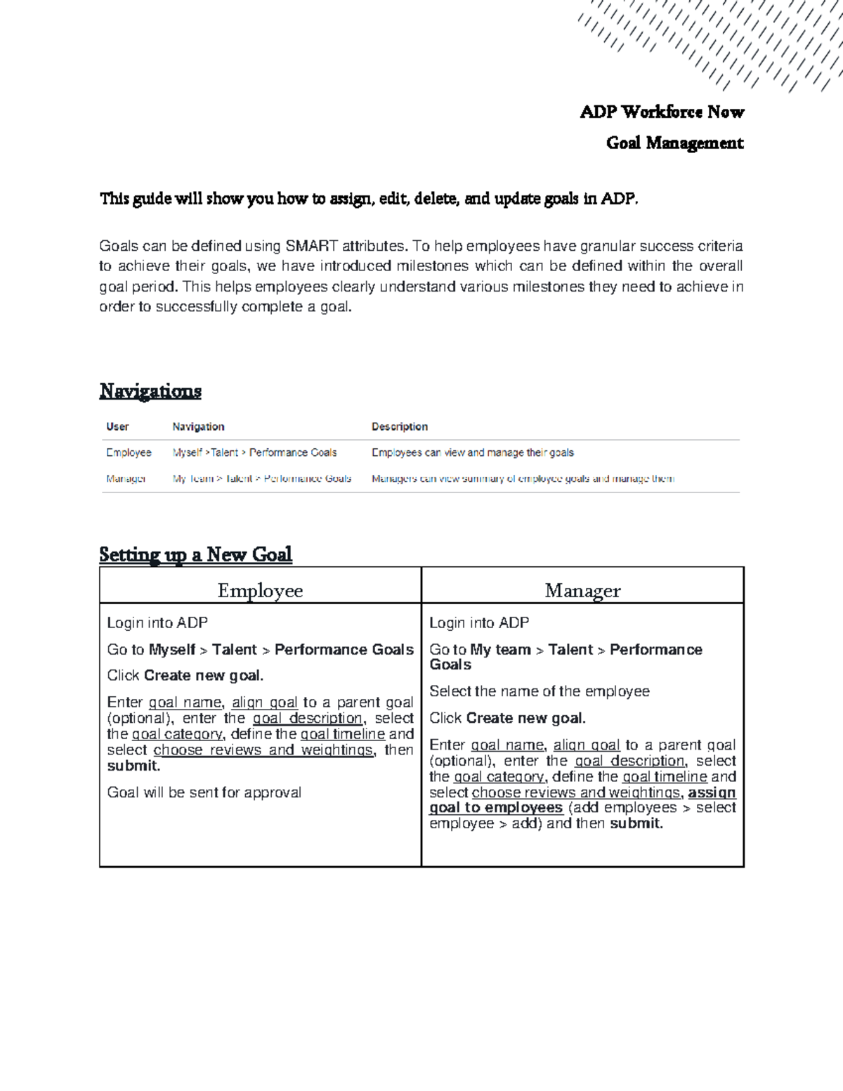 ADP - Comprehensive Guide for Goal Management and Assignment - Studocu