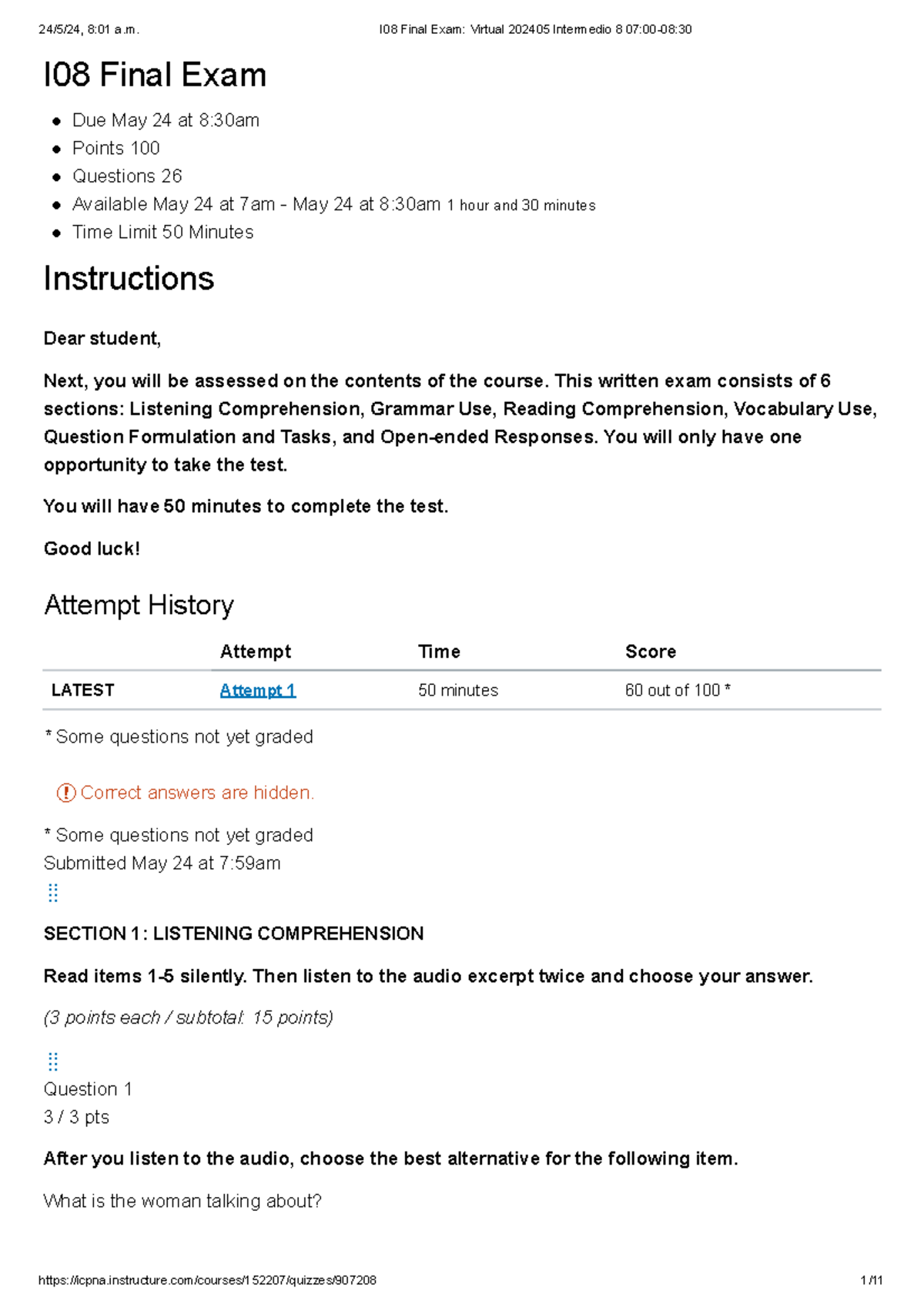 I08 Final Exam Guide for Intermedio 8 (Due May 24, 8:30am) - Document Preview