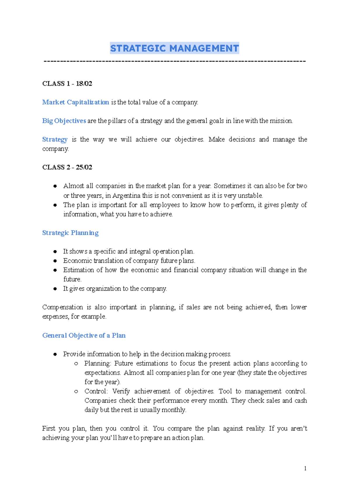 Strategic Management 1 - First Midterm Exam Notes - Studocu