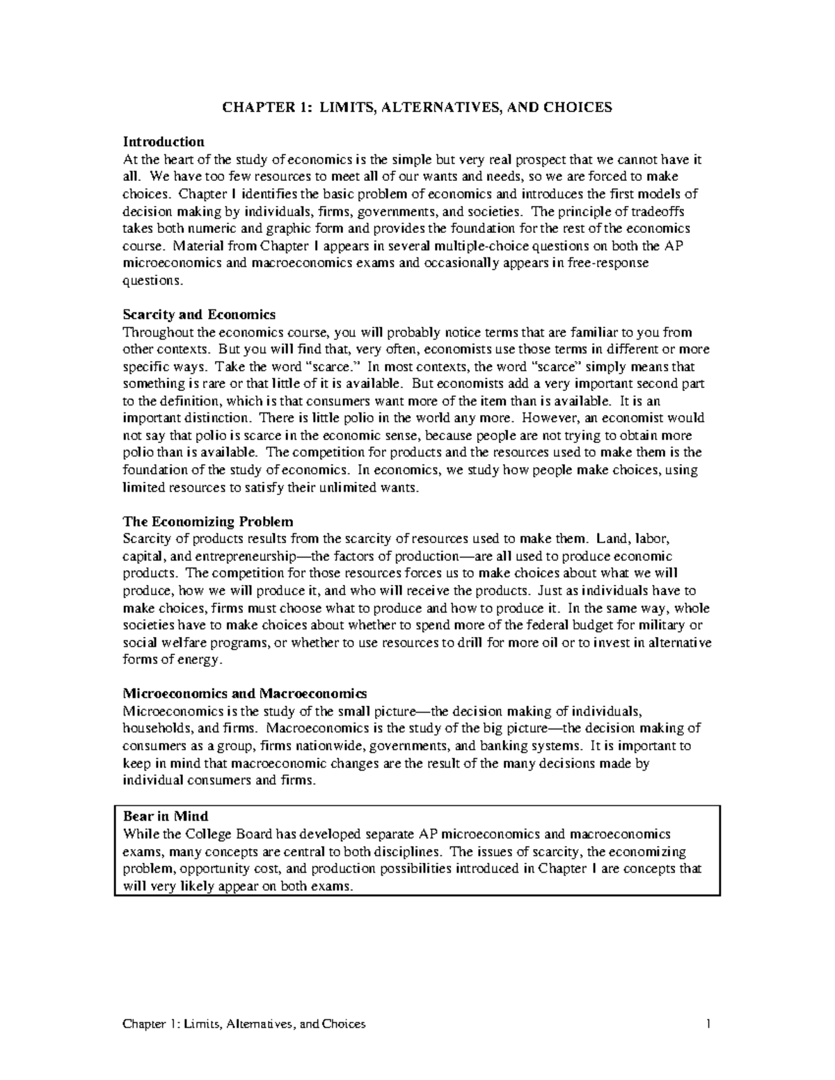 AP Microeconomics & Macroeconomics: Chapter 1 - Limits, Alternatives ...