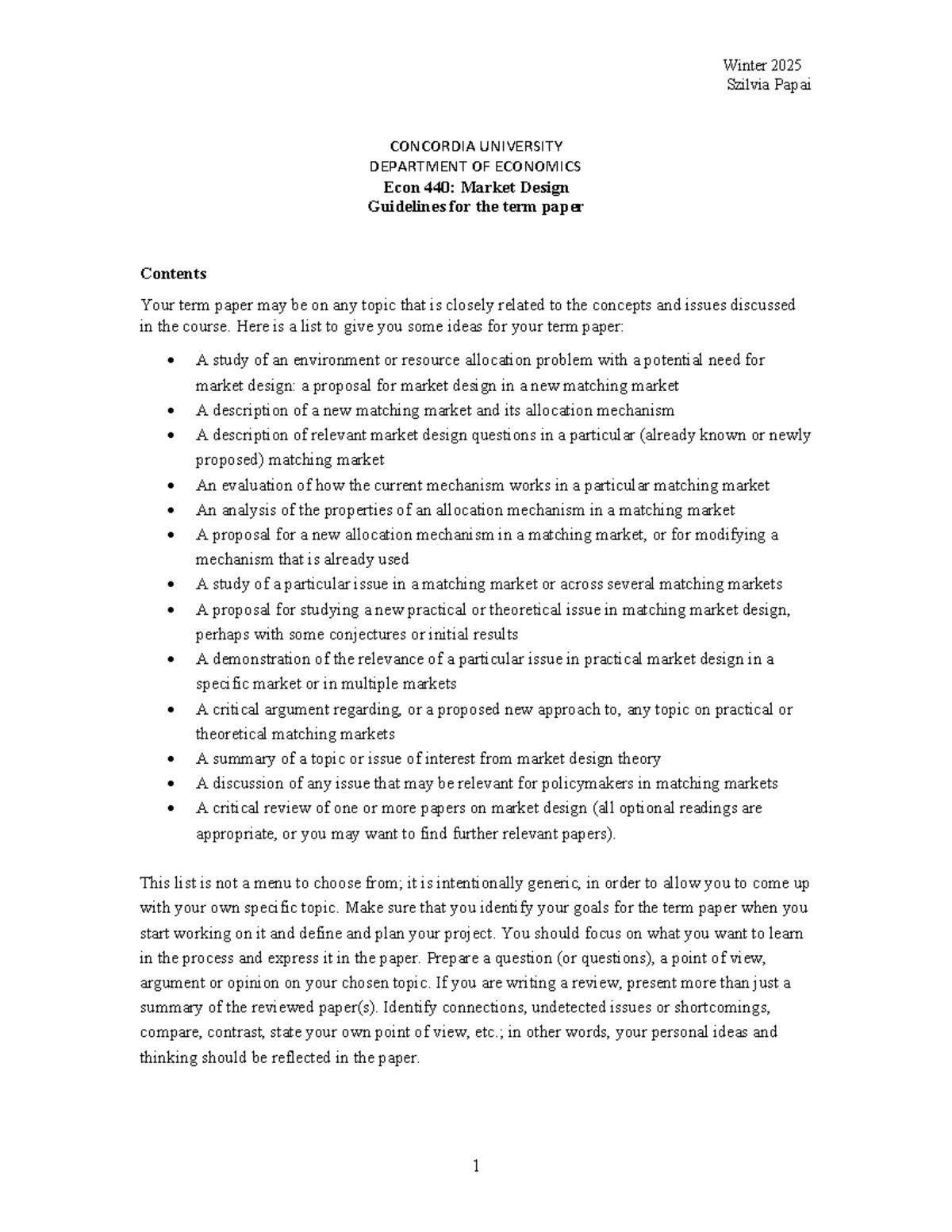 Econ 440 term paper - Winter 2025 Szilvia Papai 1 CONCORDIA UNIVERSITY ...