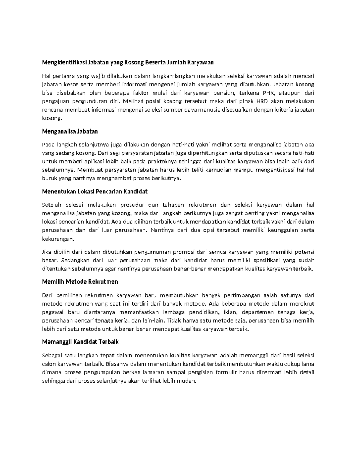 MSDM 2 - Analisis Jabatan Kosong dan Proses Rekrutmen Karyawan - Studocu