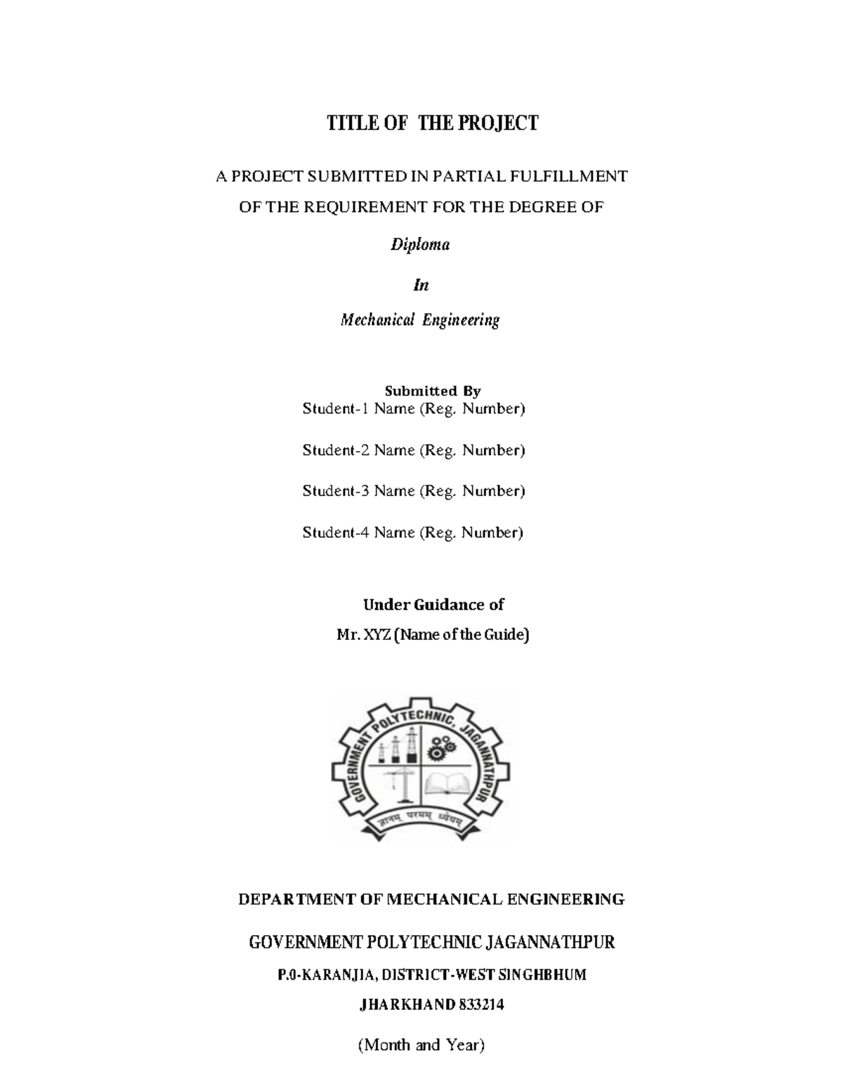 Diploma in Mechanical Engineering Final Project Report Format - Studocu