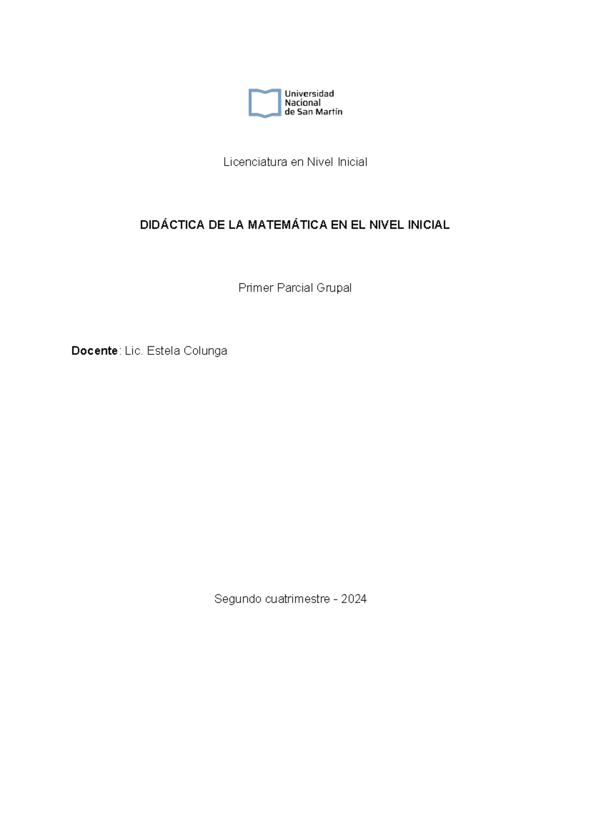 DIDÁCTICA DE LA MATEMÁTICA EN EL NIVEL INICIAL - Primer Parcial 2024 ...