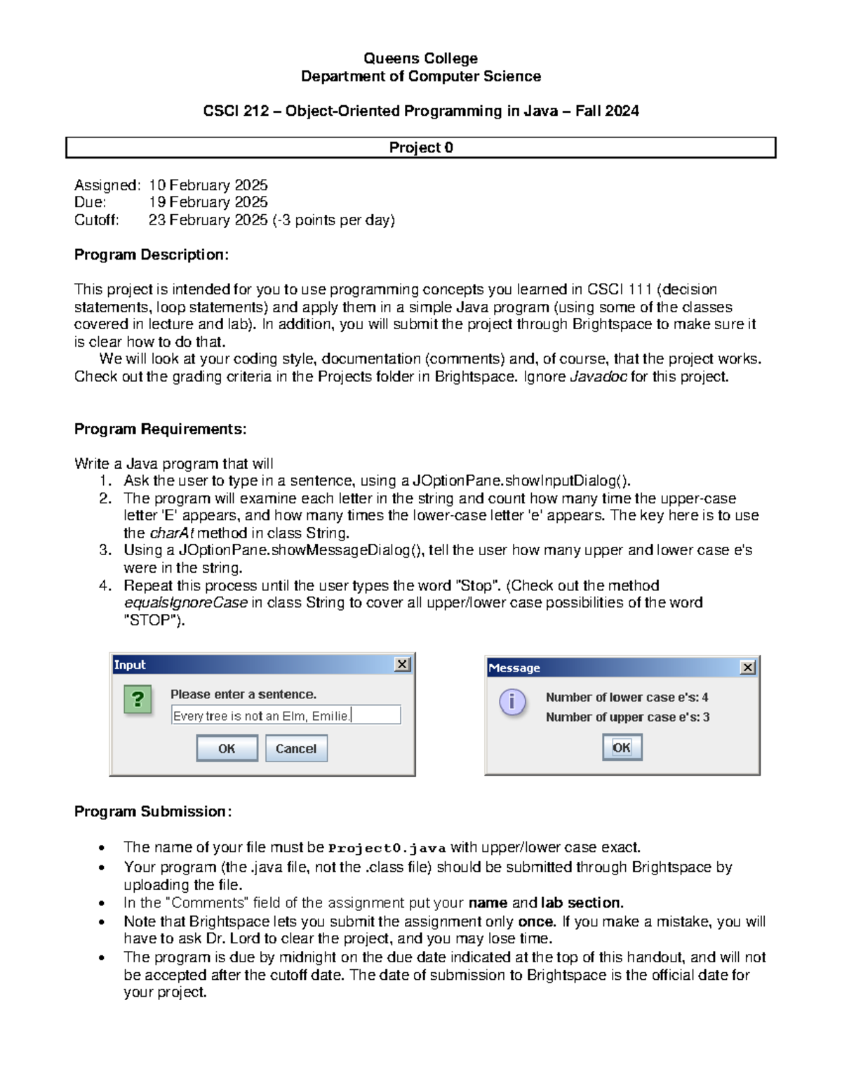 CSCI 212 Project 0: Java Programming Assignment Details - Studocu