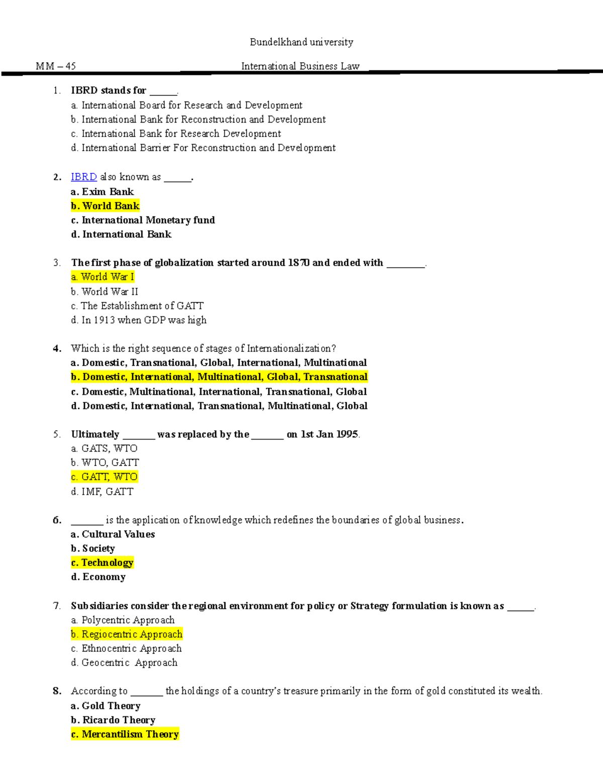 MM-45 International Business Law Quiz Questions and Answers - Studocu