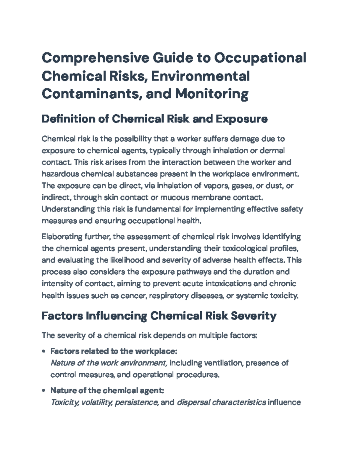Comprehensive Guide to Occupational Chemical Risks and Monitoring ...