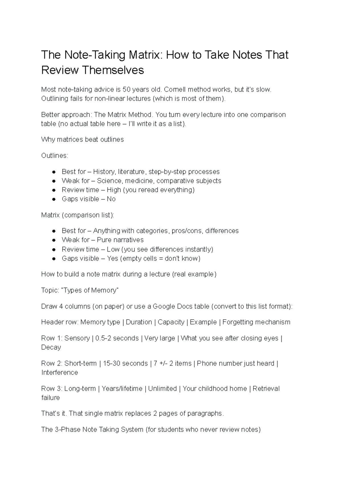 The Note-Taking Matrix Method: Efficient Lecture Review Techniques ...