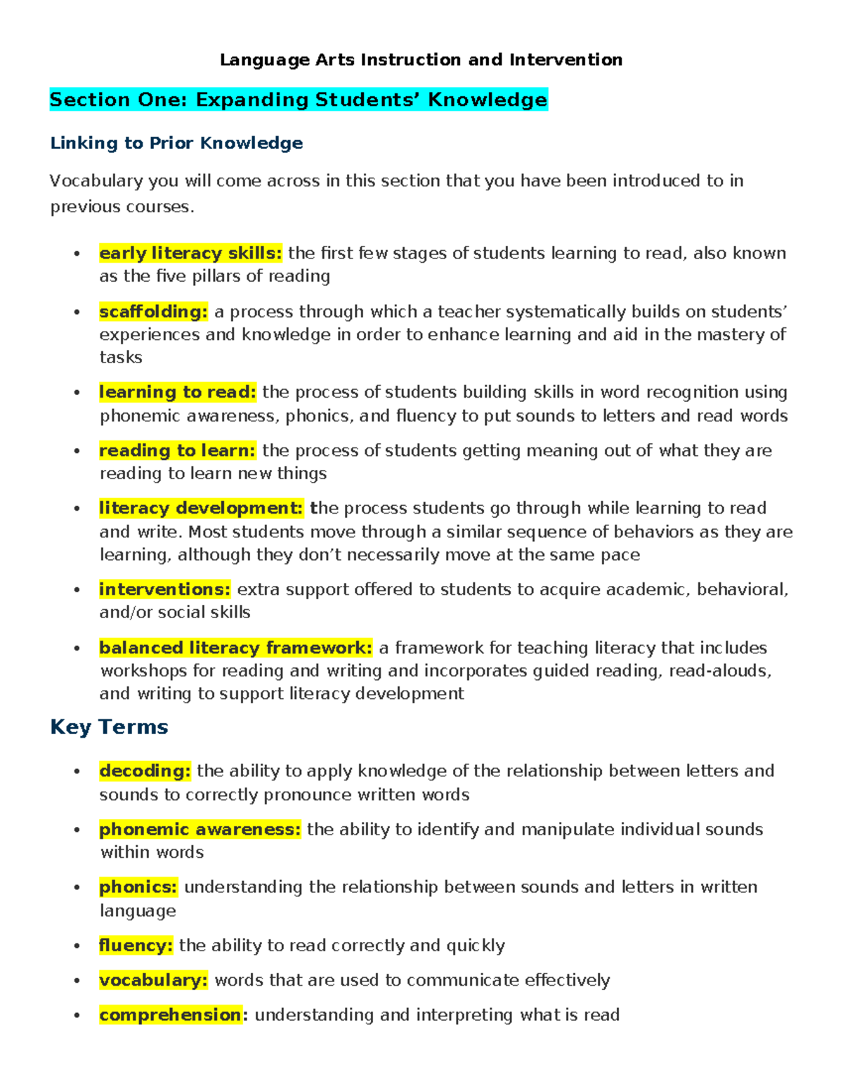 Language Arts Instruction & Intervention: Key Components and
