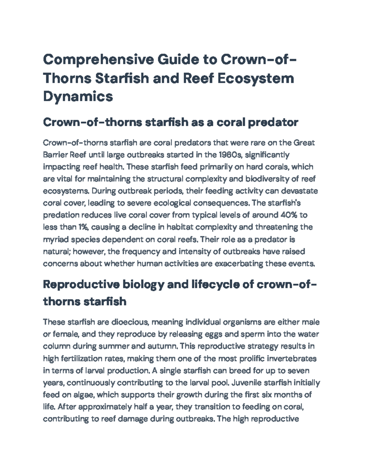 Comprehensive Guide to COTS Outbreaks & Reef Ecosystem Dynamics - Studocu