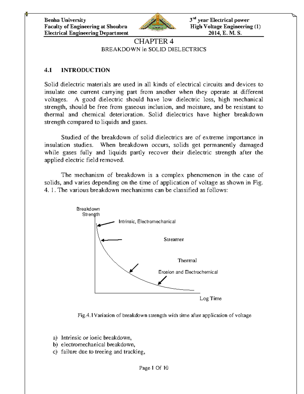 Breakdown in Solid Dielectrics - 3rd Year Electrical Power Engineering ...