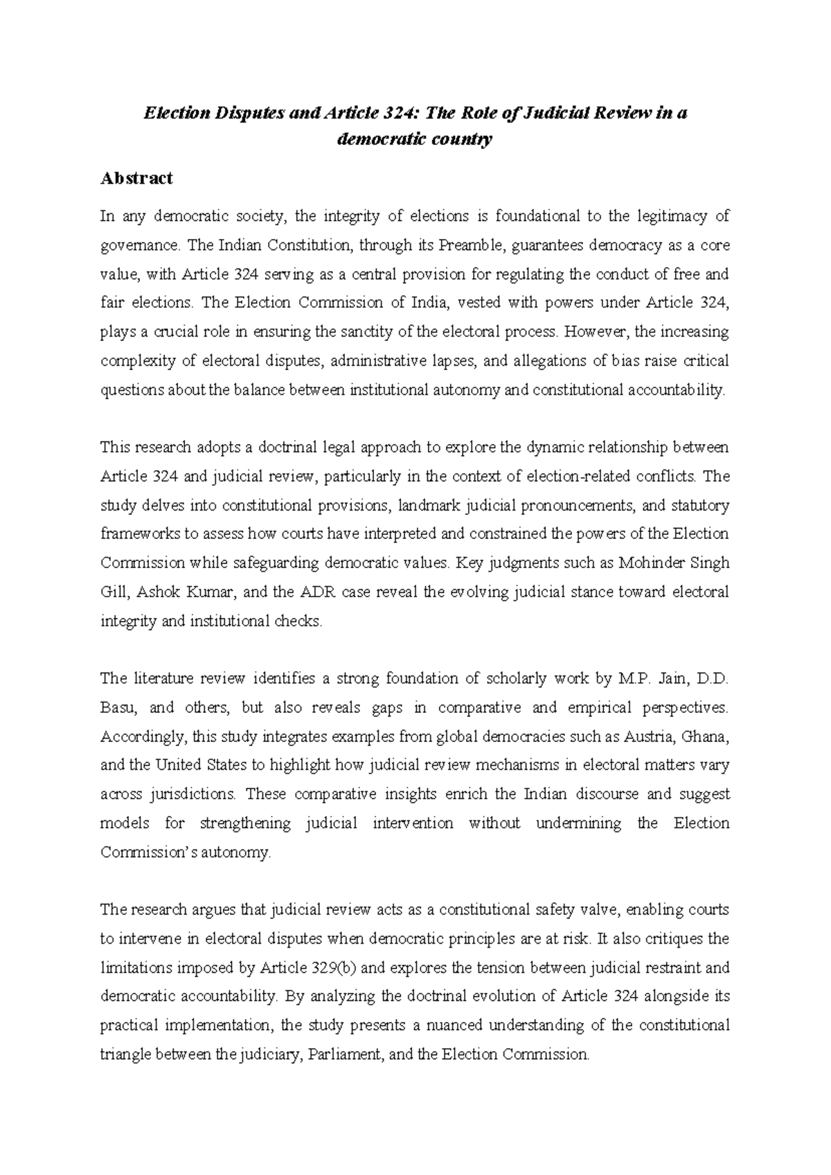 Judicial Review and Article 324: Safeguarding Electoral Integrity in ...