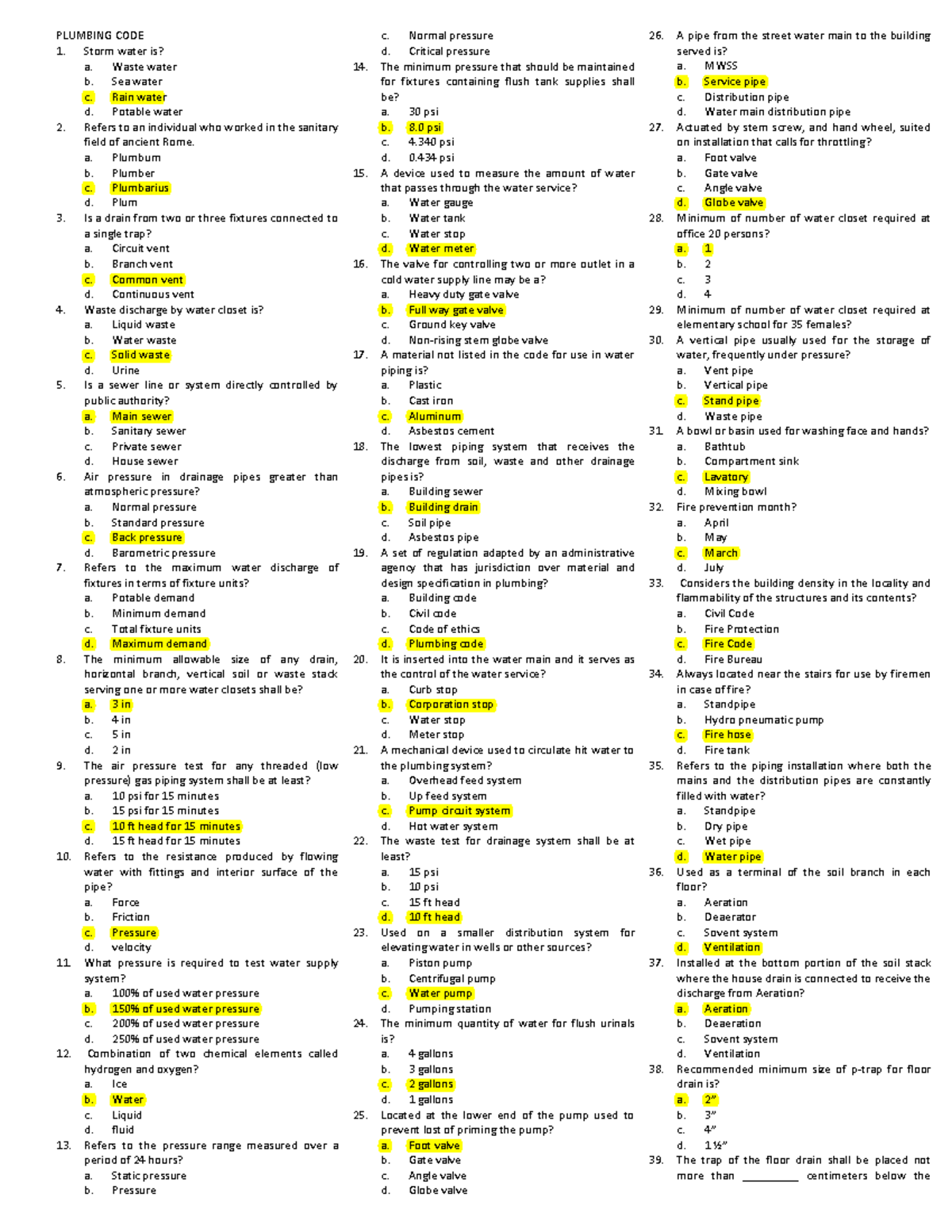 332185381 Preboard 3 Plumbing Code Q&A Answer Key - Studocu
