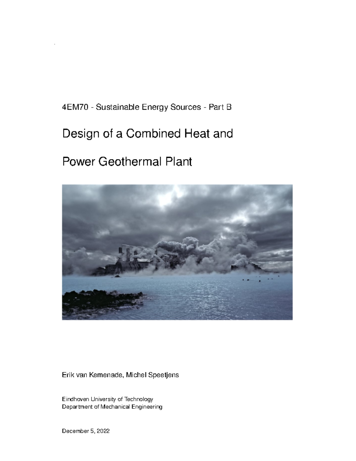 4EM70 - Design Project on Combined Heat and Power Geothermal Plant ...