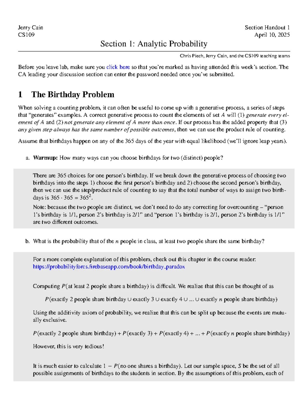 CS109 Section 04 Handout: Approximations and Inference Solutions - Studocu