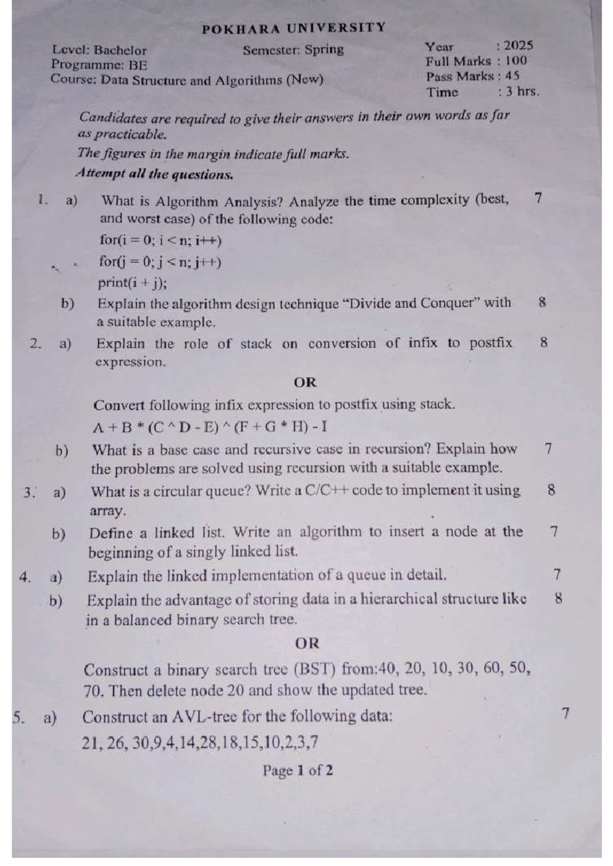 DSA - Latest Paper: Algorithm Analysis & Data Structures Concepts - Studocu