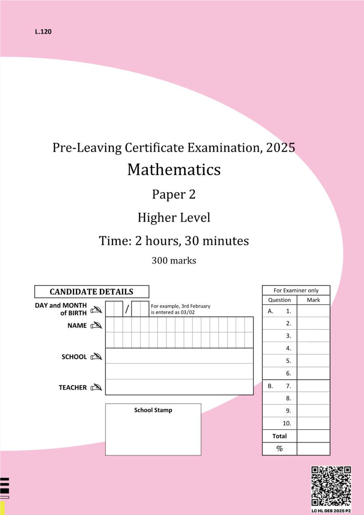 LC HL DEB 2025 P2 Mathematics Mock Exam Papers - Studocu