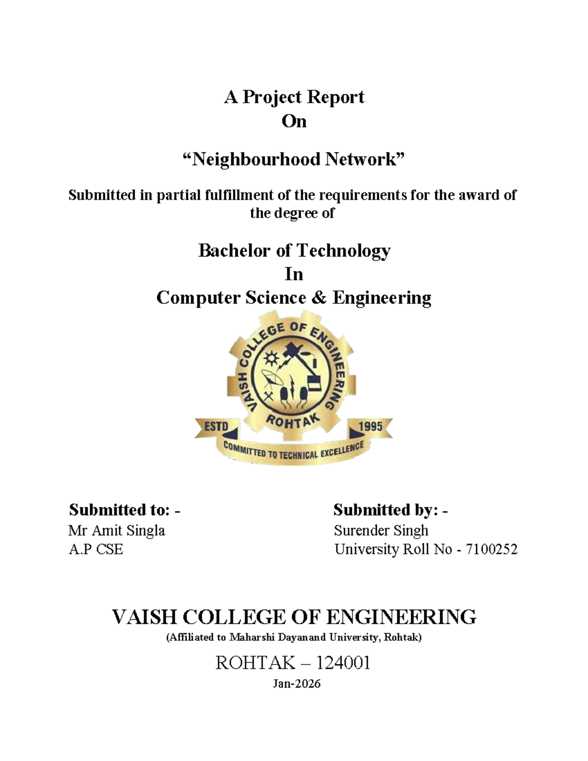 B.Tech Project Report: Neighbourhood Network Application (CSE) - Studocu