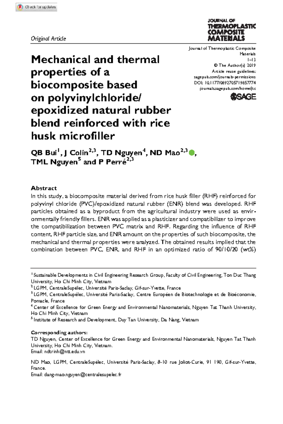 Mechanical and Thermal Properties of PVC/ENR/RHF Biocomposite (QB Bui ...