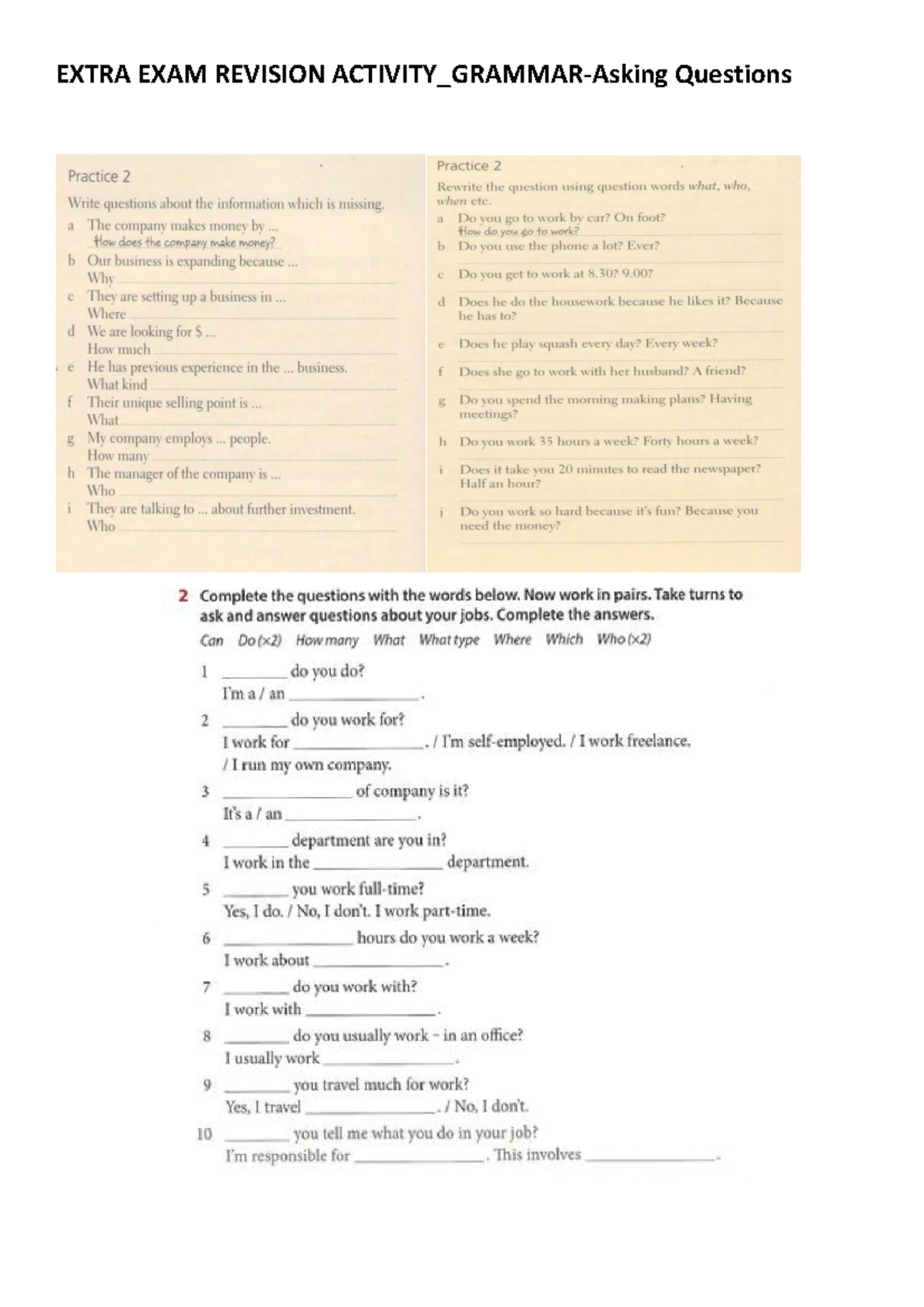 Extra EXAM Revision Activity Grammar-Asking Questions - EXTRA EXAM ...