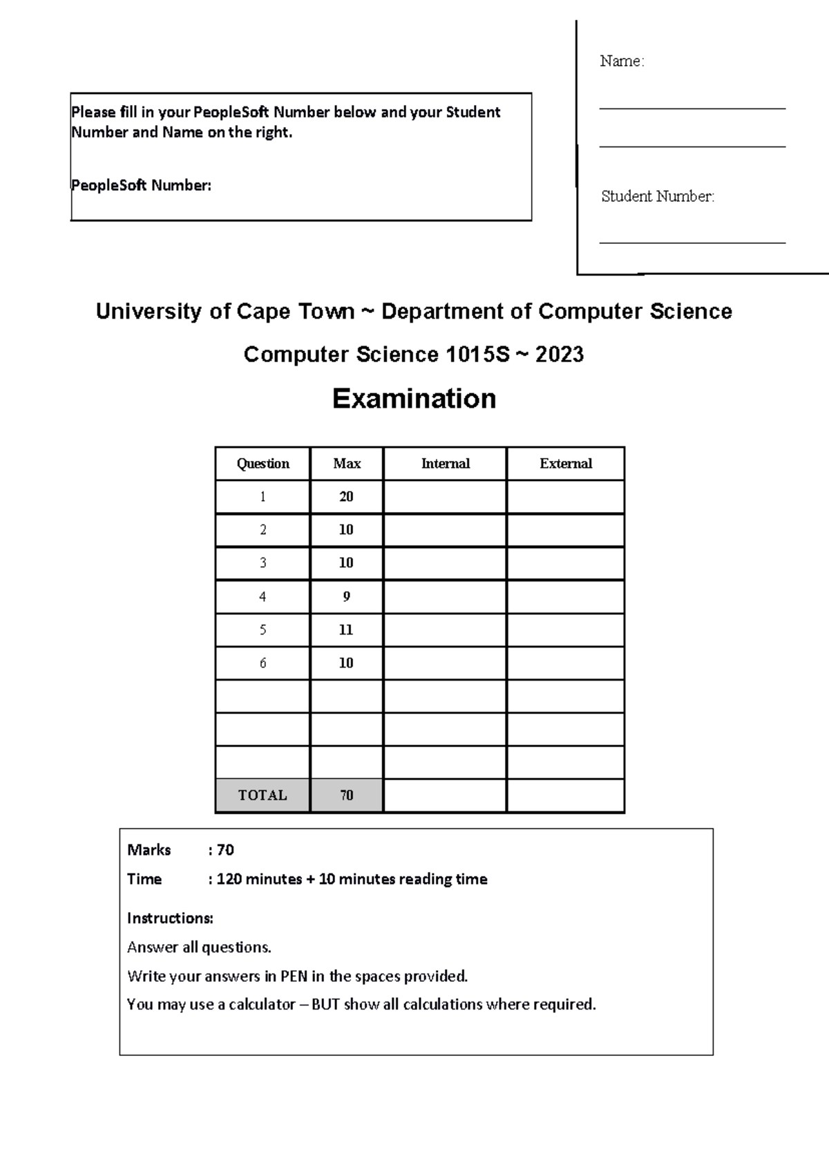 CSC1015S 2023 Final Exam Questions and Answers Guide - Studocu