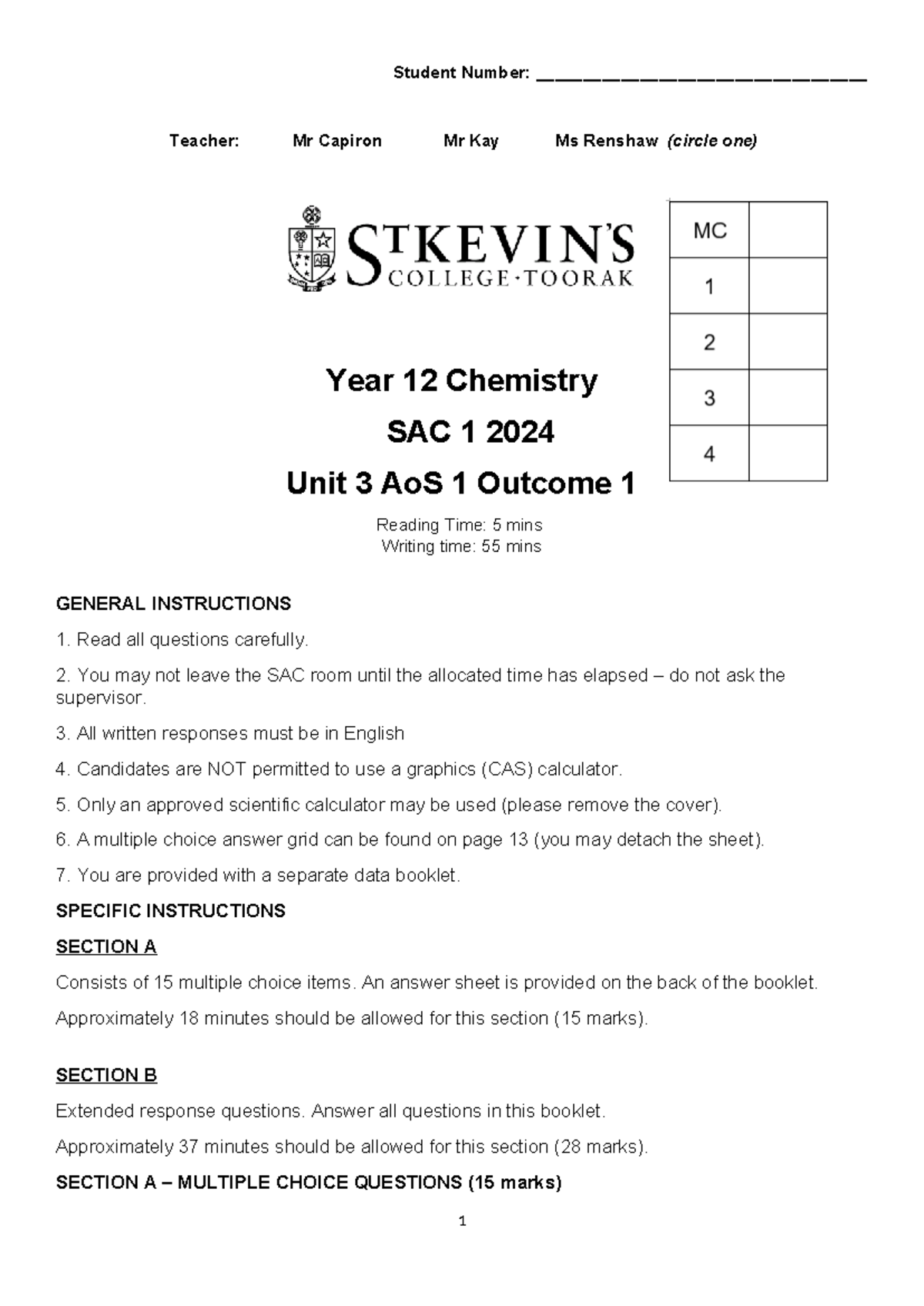 U3 AOS1 Chemistry SAC 1 2024 - Comprehensive Exam Guide - Studocu