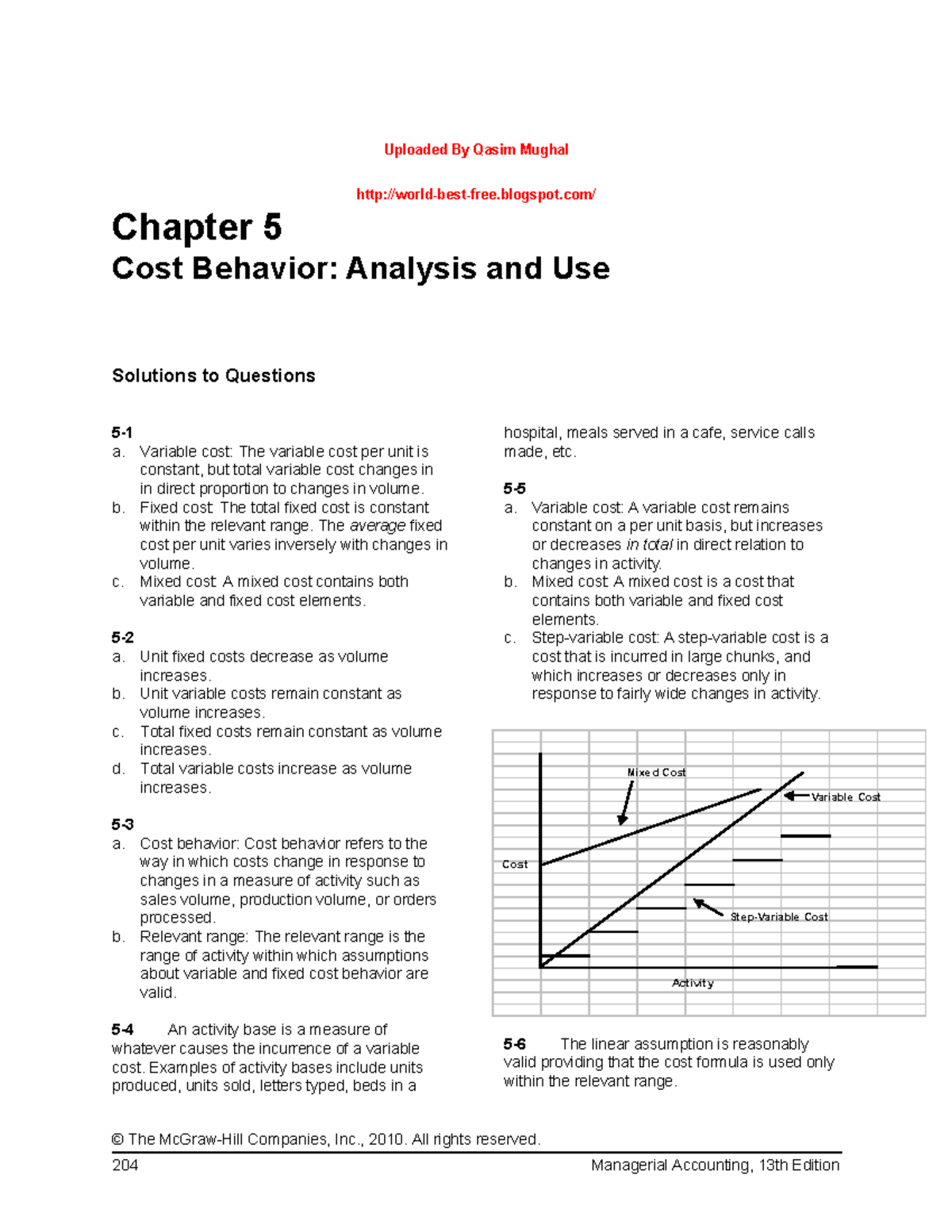 Chapter 5 Cost Behavior Analysis and Use - Uploaded By Qasim Mughal ...
