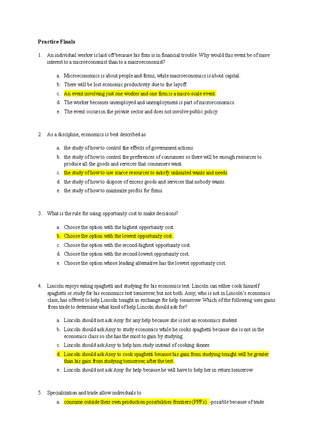 Microeconomics Practice Final Exam Notes (ECON 101) - Practice Finals ...