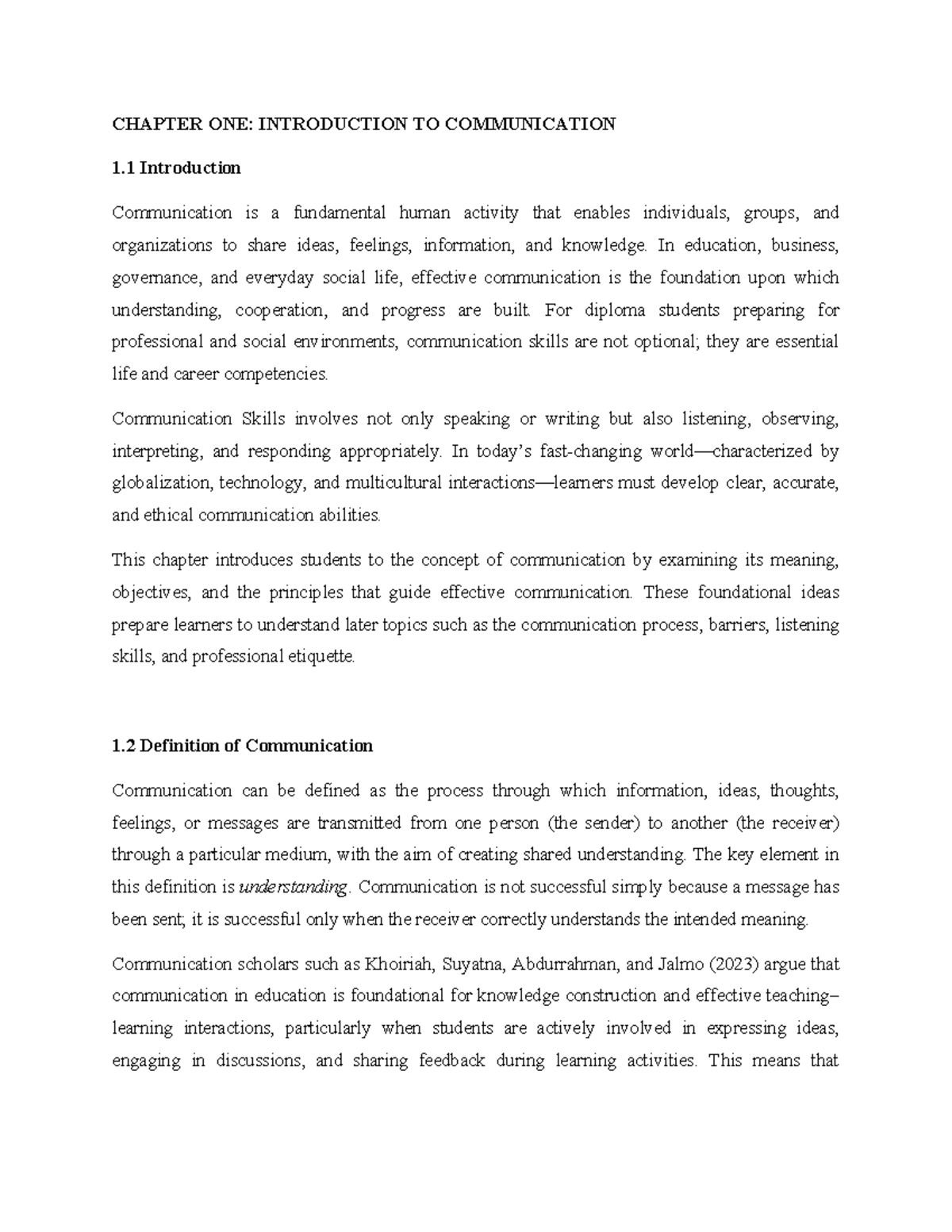 CHAPTER 1: INTRODUCTION TO COMMUNICATION SKILLS - Studocu