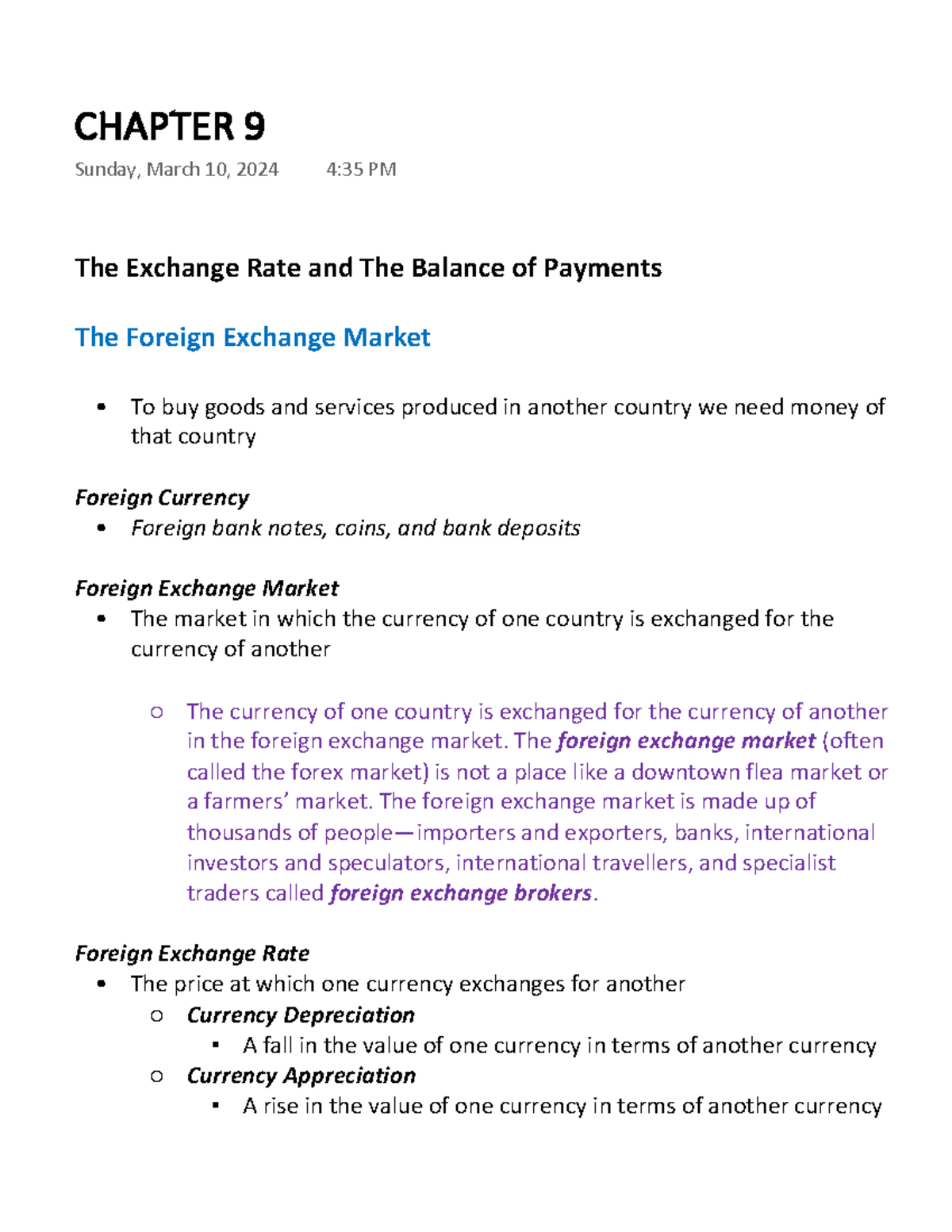 Chapter 9: The Exchange Rate and Balance of Payments Analysis - Studocu