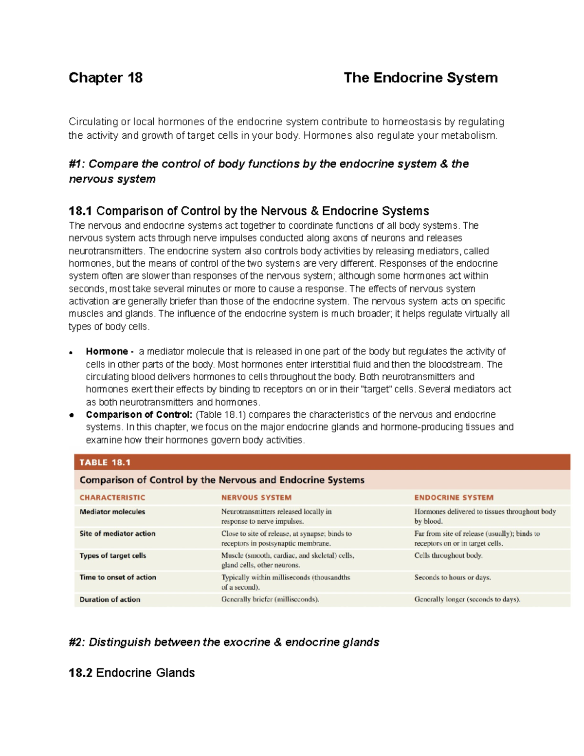 Chapter 18 Notes: The Endocrine System Overview and Functions - Studocu