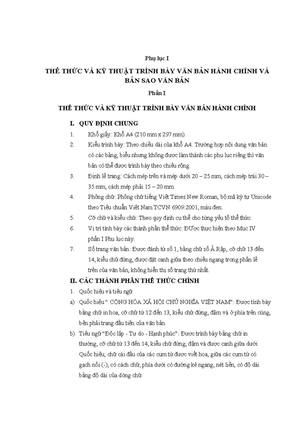 Phụ lục I: Thể Thức và Kỹ Thuật Trình Bày Văn Bản Hành Chính - Studocu