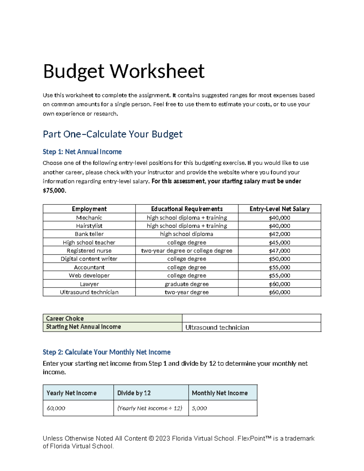 Budget Worksheet for Assignment - MATH 134324314 - Studocu