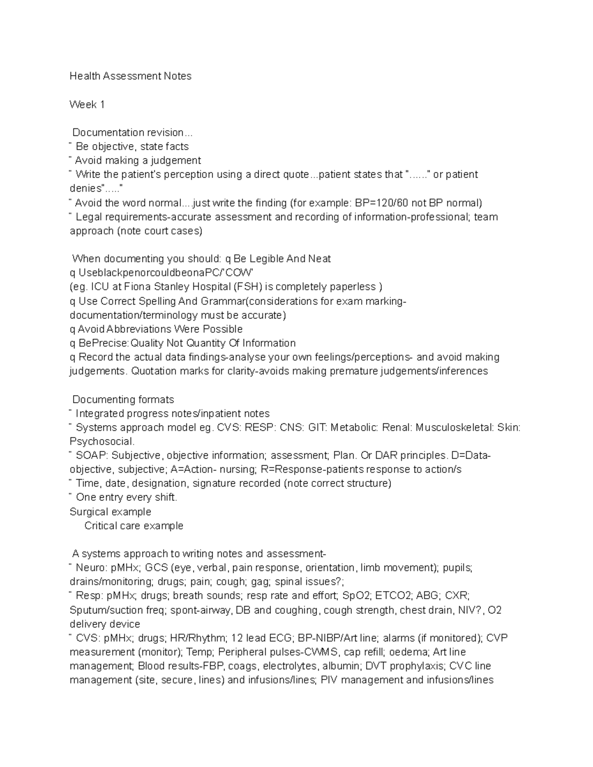Health Assessment Notes: Key Principles and Techniques for HLTENN006 ...