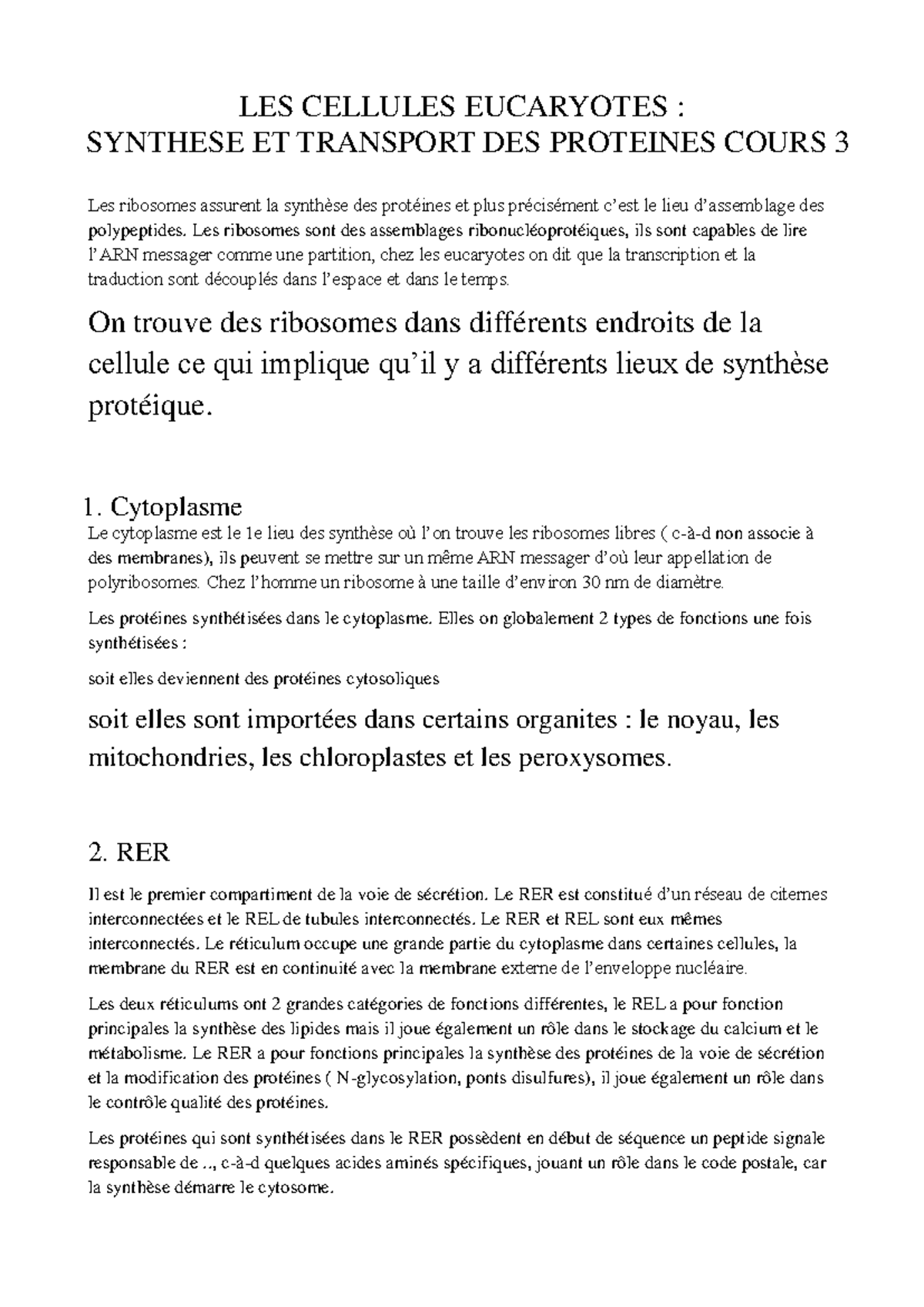 Synthèse et Transport des Protéines chez les Eucaryotes - Bio Cell ...