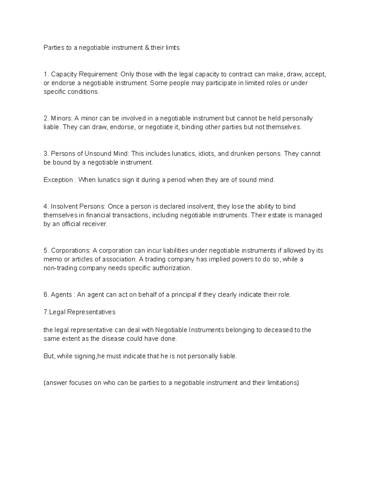 Parties to a Negotiable Instrument & Their Limits: Legal Capacity ...