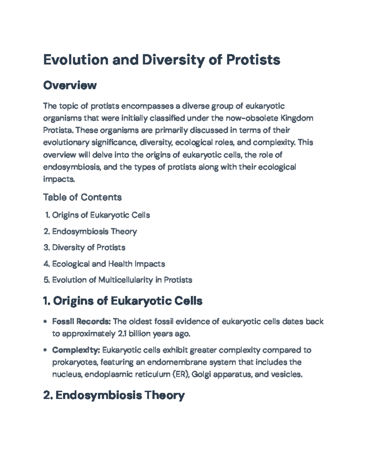 Evolution and Diversity of Protists: Overview and Ecological Impact ...