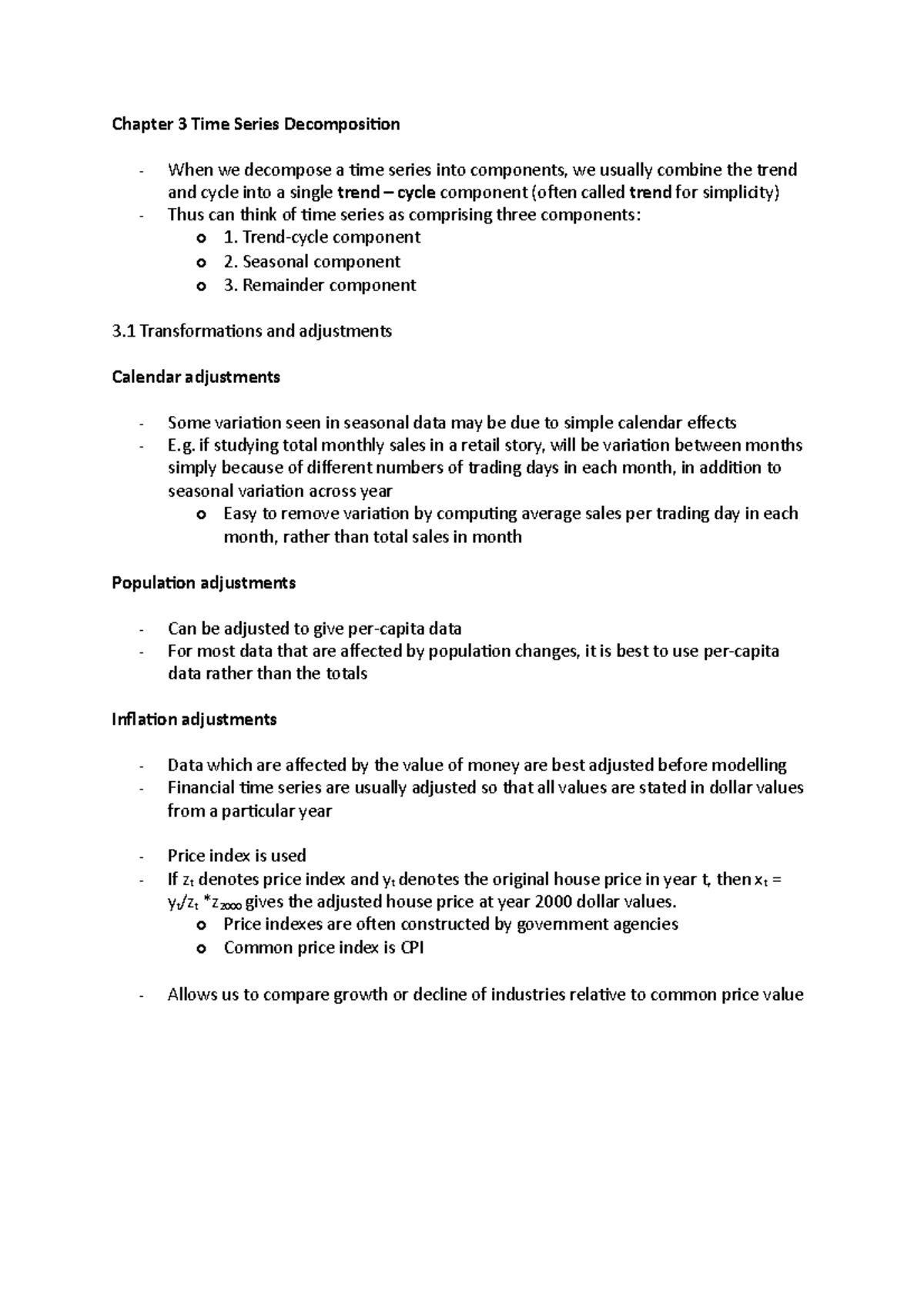 ECON2209 Chapter 3 & 4: Time Series Decomposition Notes - Studocu