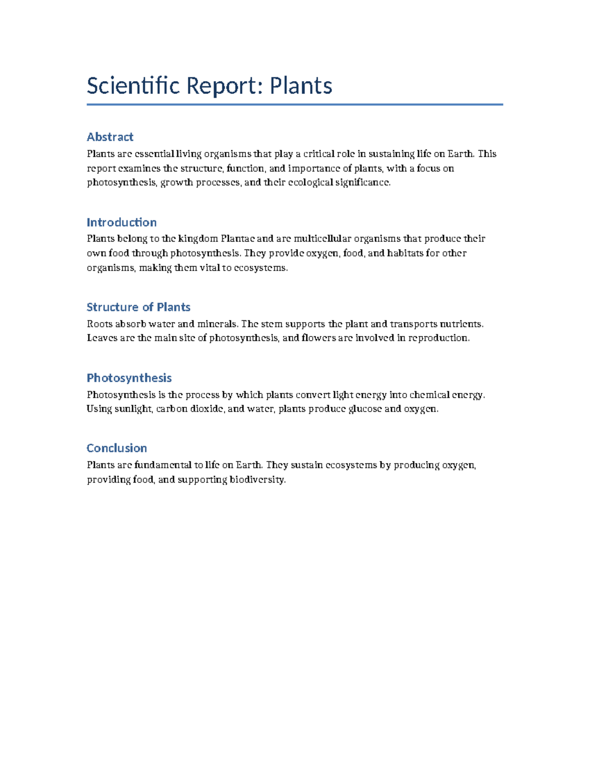 Scientific Report: The Role of Plants in Ecosystems - Studocu